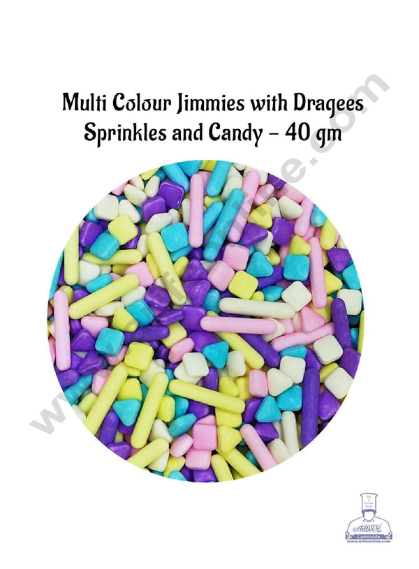 CAKE DECOR™ Sugar Candy - Multi Colour Jimmies with Dragees Sprinkles and Candy - 40 gm