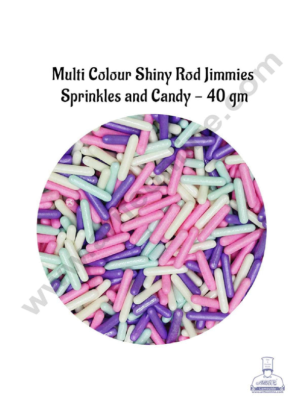 CAKE DECOR™ Sugar Candy - Multi Colour Shiny Rod Jimmies Sprinkles and Candy - 40 gm