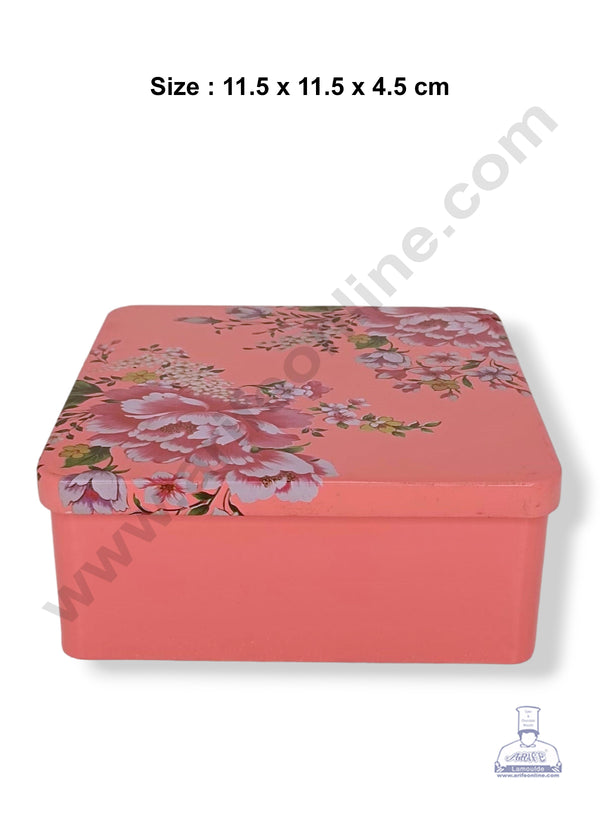 CAKE DECOR™ Floral Lid Chocolate Tin Box | Dream Cake Box Tin - Peachy Pink