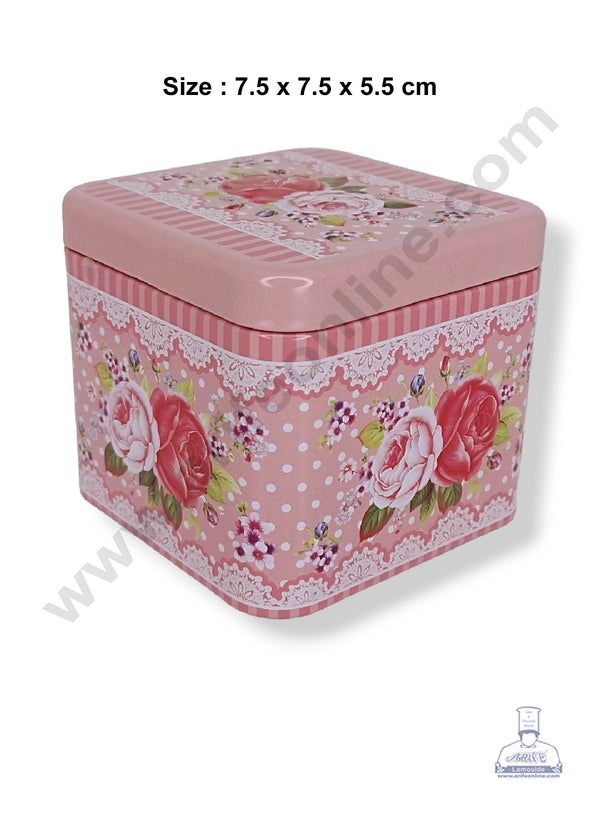 CAKE DECOR™ Small Floral Chocolate Tin Box | Dream Cake Box Tin - Light Pink
