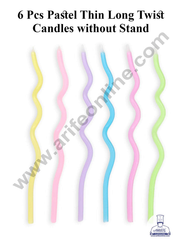 CAKE DECOR™ 6 Pcs Pastel Thin Long Twist Candles without Stand for Cake & Cupcake Decoration