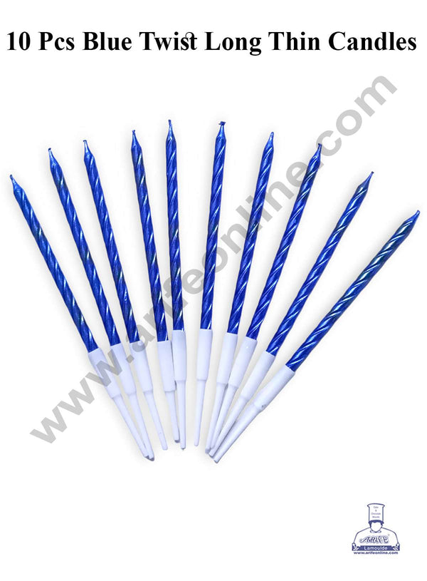 CAKE DECOR™ 10 pcs Blue Twist Long Thin Candle for Cake and Cupcake Decorations
