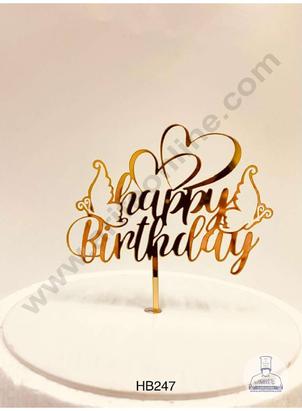 CAKE DECOR™ 5 inch Acrylic Happy Birthday Butterfly Double Heart Cake Topper Cake Decoration Dessert Decoration (SBMT-1004)