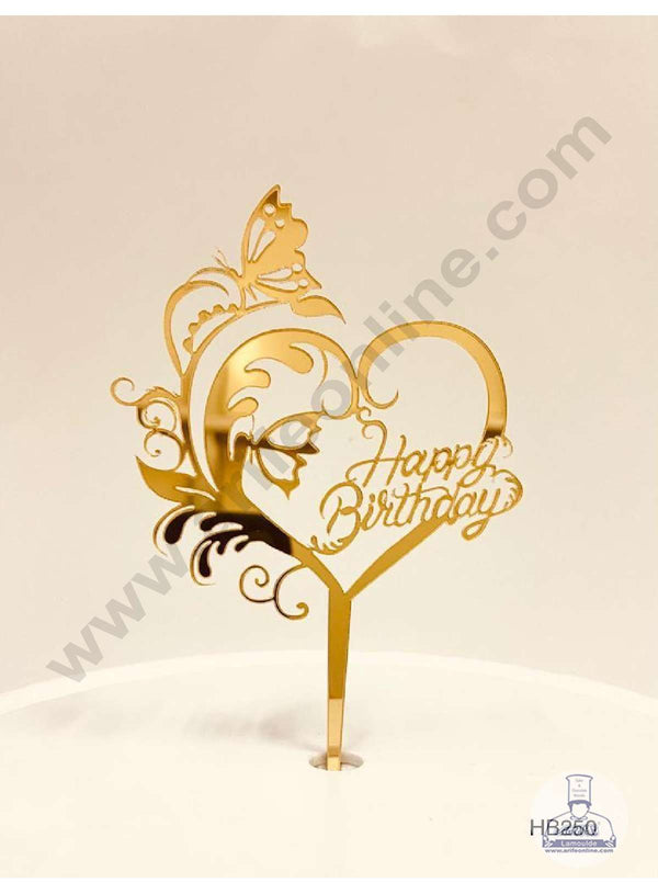 CAKE DECOR™ 5 inch Acrylic Heart Shape Happy Birthday Butterfly Cake Topper Cake Decoration Dessert Decoration (SBMT-1005)