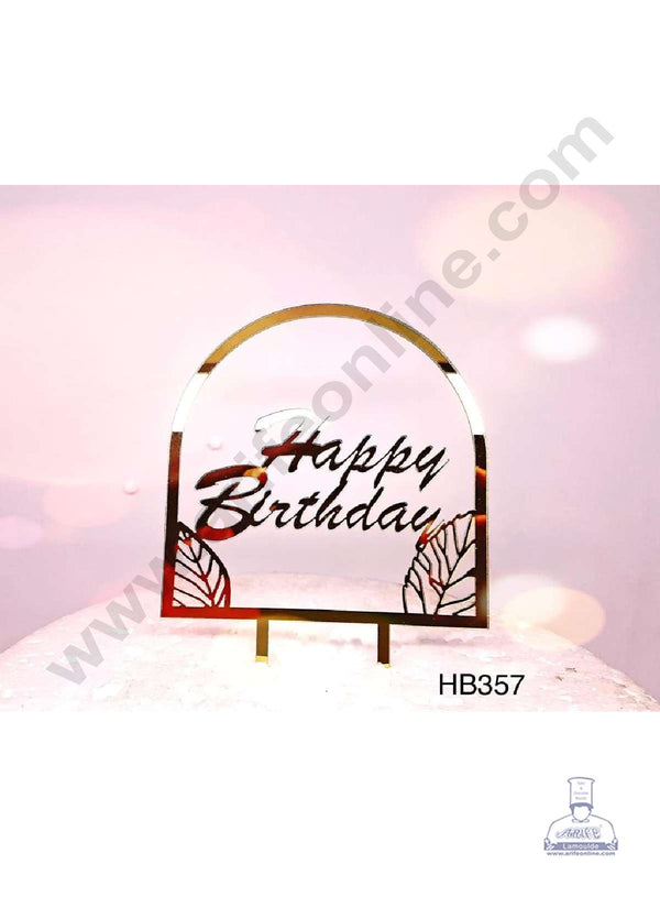 CAKE DECOR™ 5 inch Acrylic Happy Birthday Leaf Window Frame Cake Topper Cake Decoration Dessert Decoration (SBMT-1009)