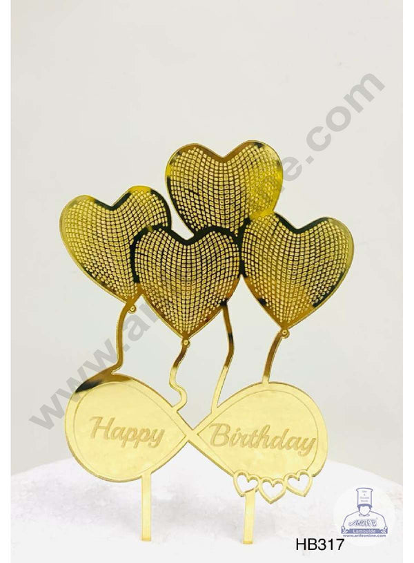 CAKE DECOR™ 5 inch Acrylic Infinity Happy Birthday Heart Shape Balloon Cake Topper Cake Decoration Dessert Decoration (SBMT-1012)