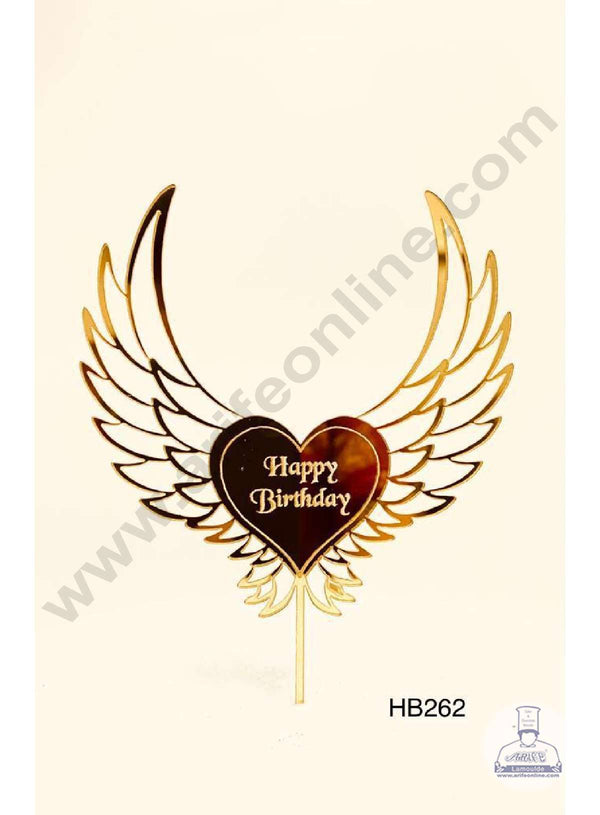 CAKE DECOR™ 5 inch Acrylic Happy Birthday Heart with Heavenly Wings Cake Topper Cake Decoration Dessert Decoration (SBMT-1014)