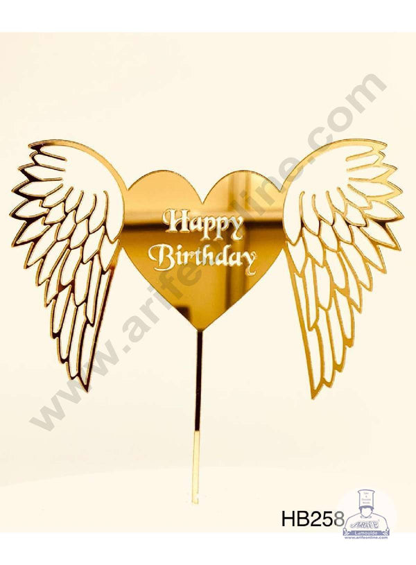 CAKE DECOR™ 5 inch Acrylic Happy Birthday Heart with Angel Wings Cake Topper Cake Decoration Dessert Decoration (SBMT-1015)