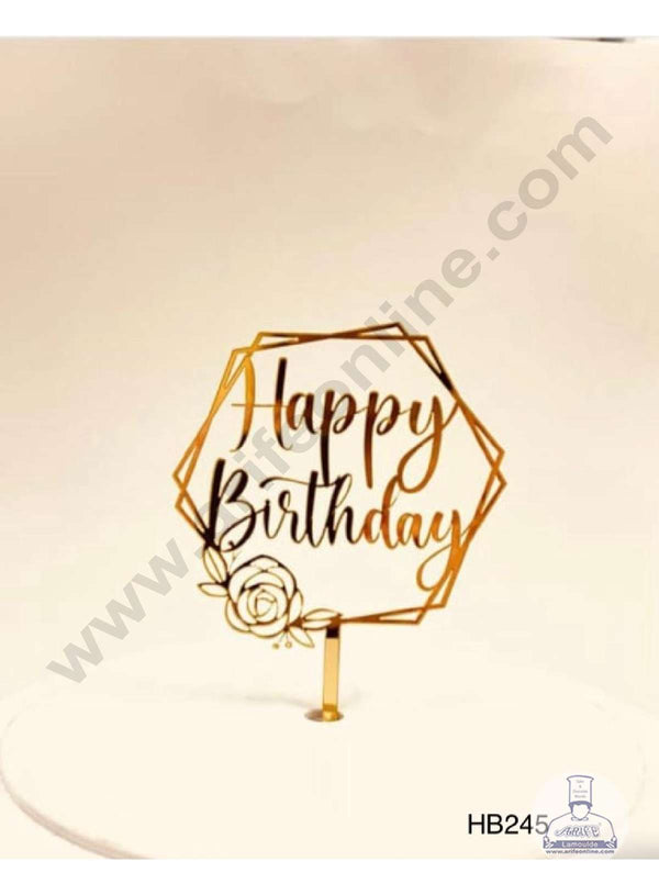 CAKE DECOR™ 5 inch Acrylic Happy Birthday Floral Hexagon Frame Cake Topper Cake Decoration Dessert Decoration (SBMT-1016)