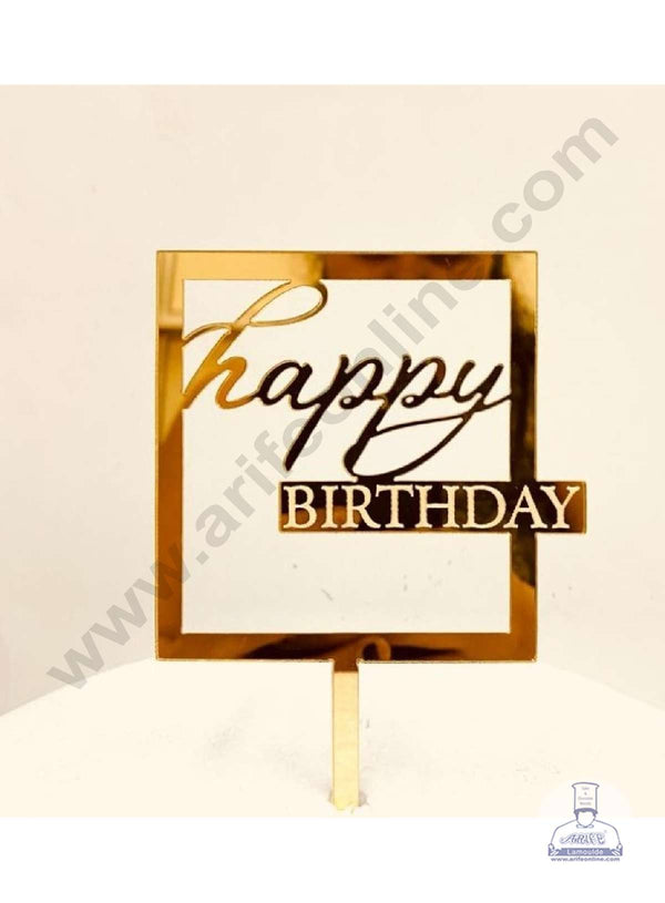CAKE DECOR™ 5 inch Acrylic Simple Happy Birthday Square Frame Cake Topper Cake Decoration Dessert Decoration (SBMT-1019)
