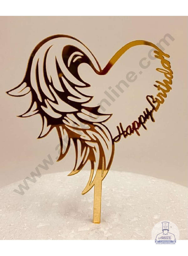 CAKE DECOR™ 5 inch Acrylic Angel Wing Heart Happy Birthday Cake Topper Cake Decoration Dessert Decoration (SBMT-1022)