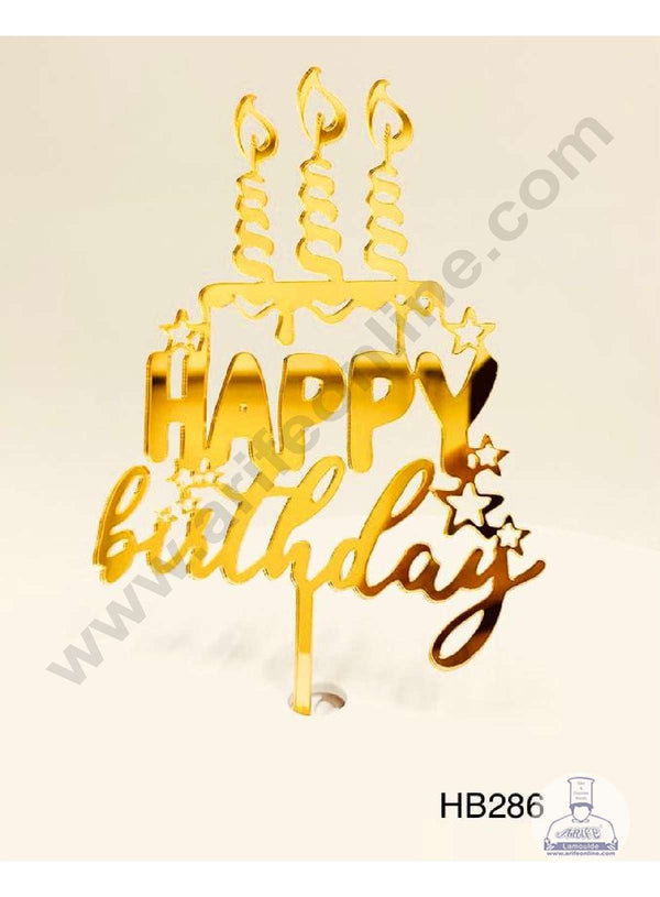 CAKE DECOR™ 5 inch Acrylic Cake Style Happy Birthday with Candles and Stars Cake Topper Cake Decoration Dessert Decoration (SBMT-1023)
