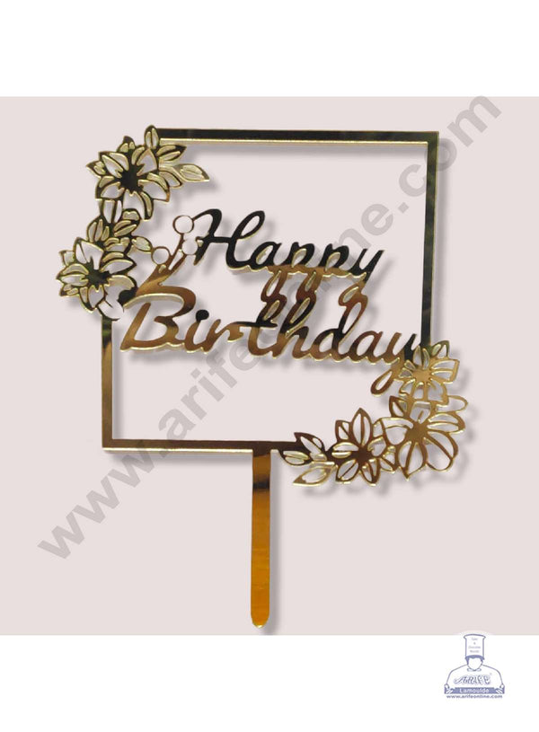 CAKE DECOR™ 5 inch Acrylic Floral Square Frame Happy Birthday Cake Topper Cake Decoration Dessert Decoration (SBMT-1024)