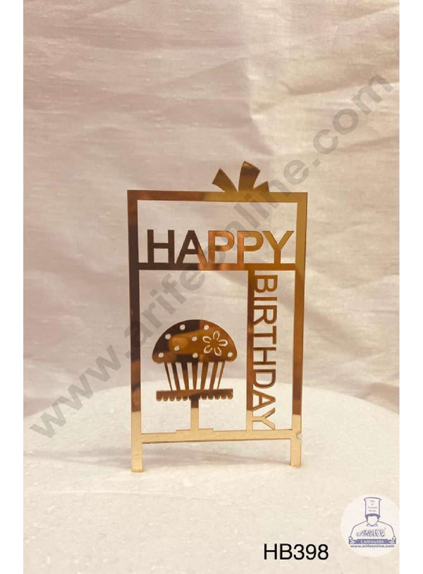 CAKE DECOR™ 5 inch Acrylic Happy Birthday with Cupcake in Gift Box Cutout Cake Topper Cake Decoration Dessert Decoration (SBMT-1030)