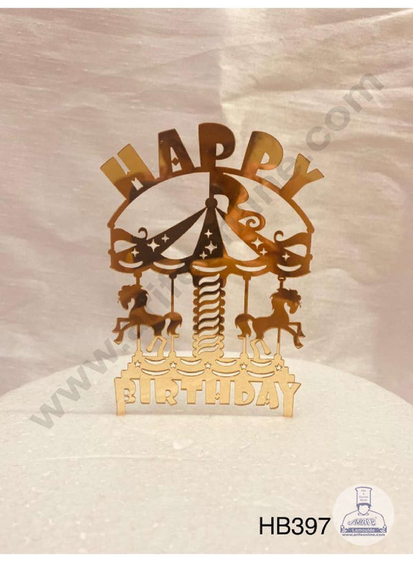 CAKE DECOR™ 5 inch Acrylic Happy Birthday Merry Go Round Horse Cutout Cake Topper Cake Decoration Dessert Decoration (SBMT-1031)