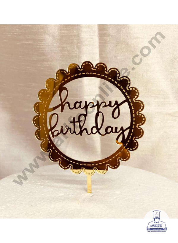 CAKE DECOR™ 5 inch Acrylic Happy Birthday Frill Round Frame Cutout Cake Topper Cake Decoration Dessert Decoration (SBMT-1033)