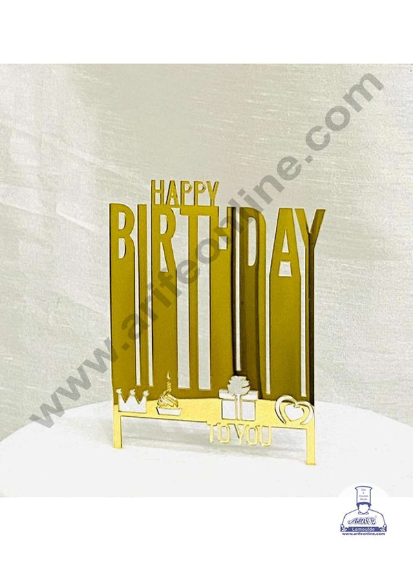 CAKE DECOR™ 5 inch Acrylic Happy Birthday To You with Gift, Cake, Heart & Crown Cake Topper Cake Decoration Dessert Decoration (SBMT-1039)