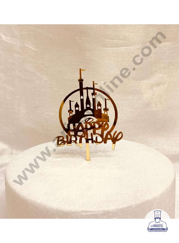 CAKE DECOR™ 5 inch Acrylic Happy Birthday with Castle in Disney Style Cake Topper Cake Decoration Dessert Decoration (SBMT-1040)