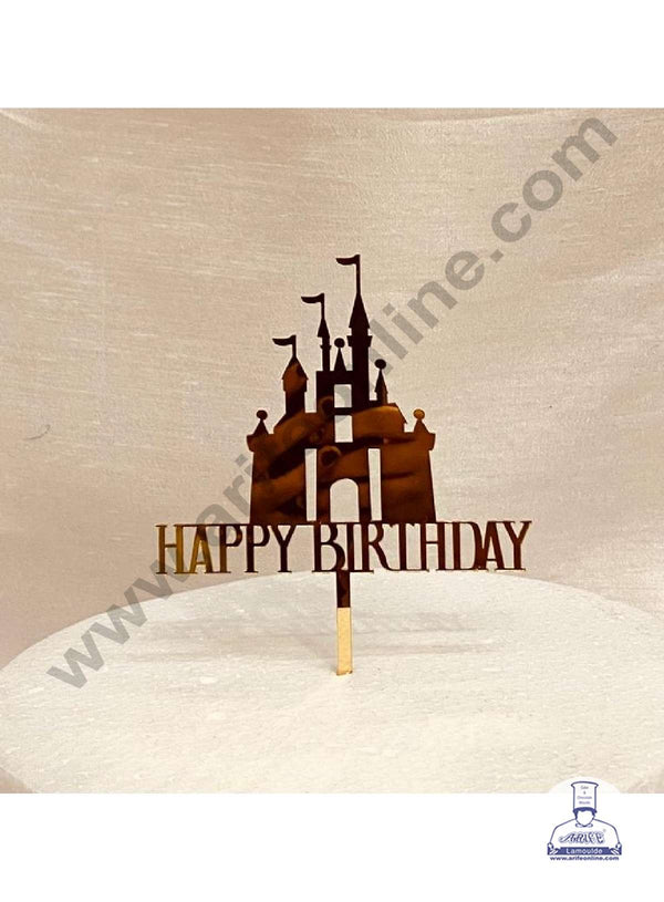 CAKE DECOR™ 5 inch Acrylic Happy Birthday with Castle Cake Topper Cake Decoration Dessert Decoration (SBMT-1041)