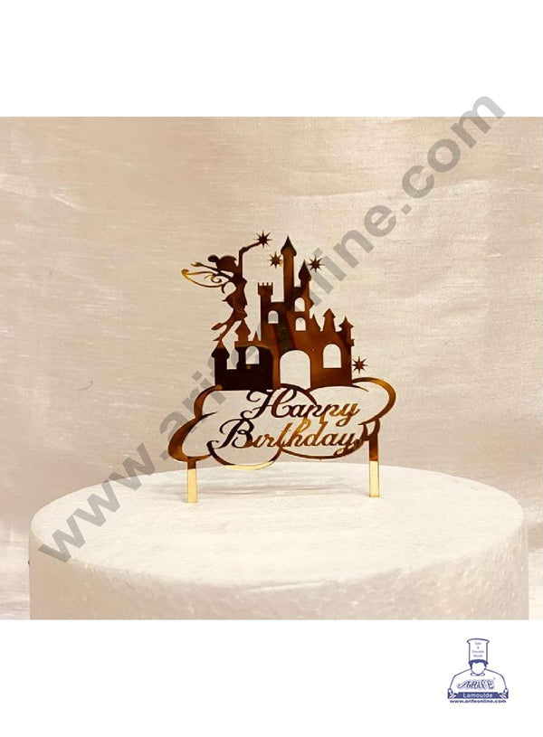 CAKE DECOR™ 5 inch Acrylic Happy Birthday in Cloud Frame with Castle and Fairy on Top Cake Topper Cake Decoration Dessert Decoration (SBMT-1042)