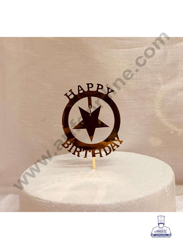 CAKE DECOR™ 5 inch Acrylic Happy Birthday Round Frame with Hanging Star Cutout Cake Topper Cake Decoration Dessert Decoration (SBMT-1045)