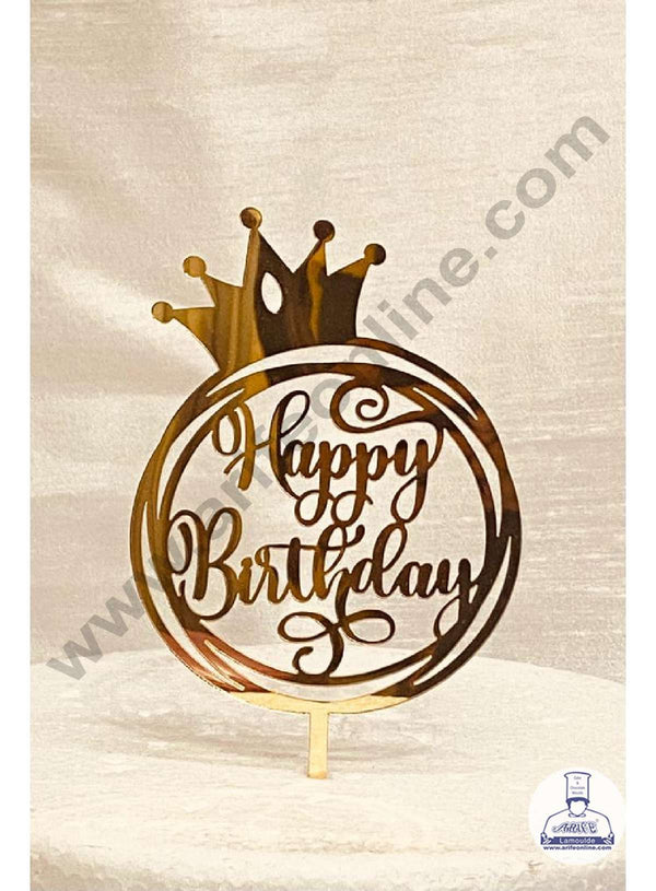 CAKE DECOR™ 5 inch Acrylic Stylish Happy Birthday in Round Rings with a Crown Cake Topper Cake Decoration Dessert Decoration (SBMT-1050)