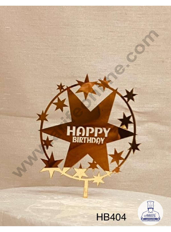 CAKE DECOR™ 5 inch Acrylic Happy Birthday in Star Cutout in Multi Star Round Frame Cake Topper Cake Decoration Dessert Decoration (SBMT-1051)