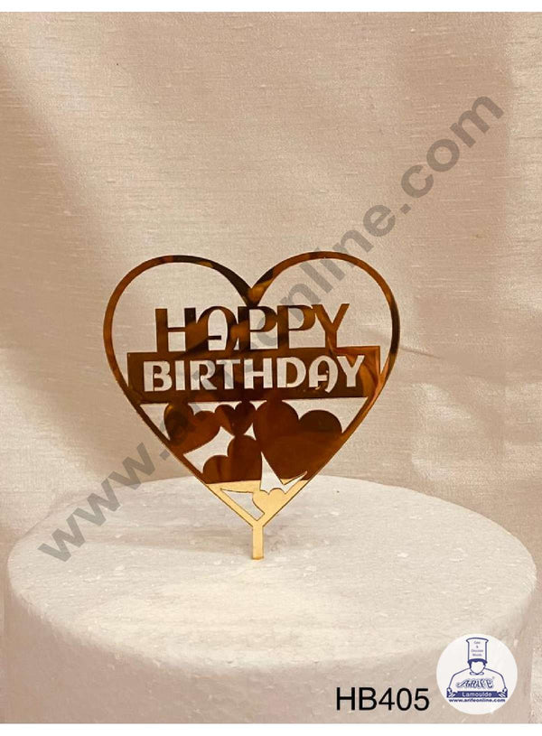 CAKE DECOR™ 5 inch Acrylic Bold Happy Birthday with Heart Cutouts in Heart Frame Cake Topper Cake Decoration Dessert Decoration (SBMT-1053)