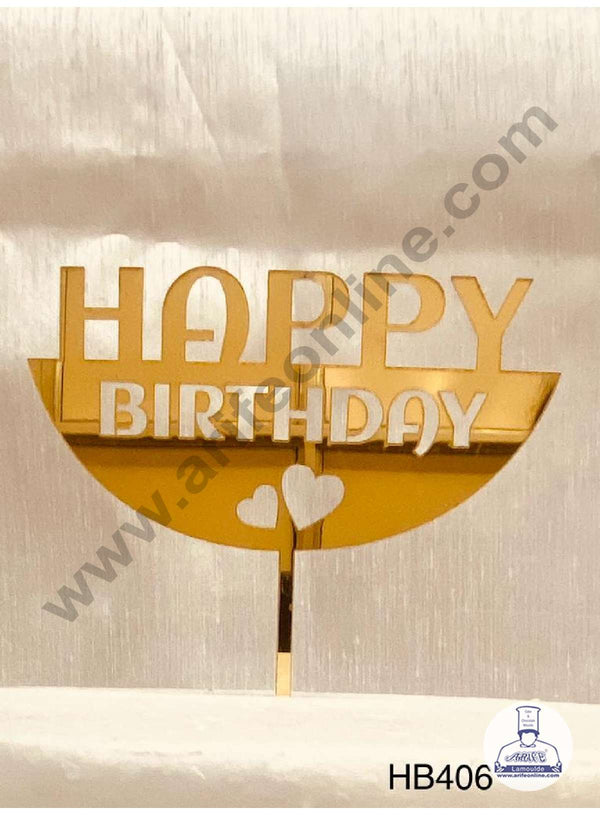 CAKE DECOR™ 5 inch Acrylic Bold Happy Birthday with Mini Hearts Cutout Cake Topper Cake Decoration Dessert Decoration (SBMT-1055)