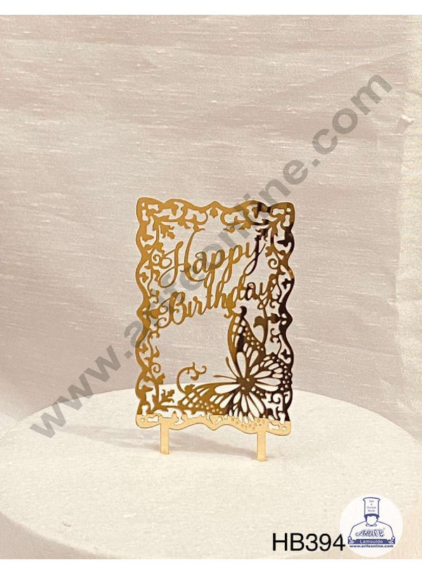 CAKE DECOR™ 5 inch Acrylic Happy Birthday with Butterfly & Unique Style Cutout Frame Cake Topper Cake Decoration Dessert Decoration (SBMT-1058)