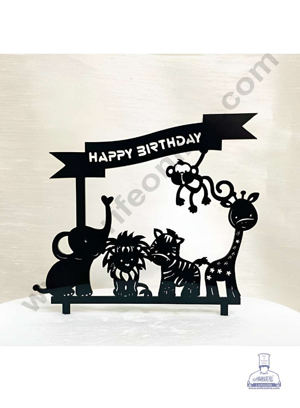 CAKE DECOR™ 5 inch Black Acrylic Happy Birthday Jungle Theme Cake Topper Cake Decoration Dessert Decoration (SBMT-1068-B)