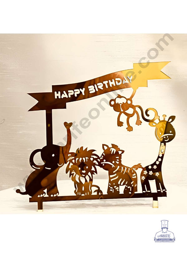 CAKE DECOR™ 5 inch Acrylic Happy Birthday Jungle Theme Cake Topper Cake Decoration Dessert Decoration (SBMT-1068-G)