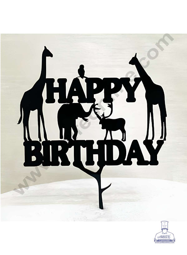 CAKE DECOR™ 5 inch Black Acrylic Happy Birthday Animal Theme Cake Topper Cake Decoration Dessert Decoration (SBMT-1069-B)