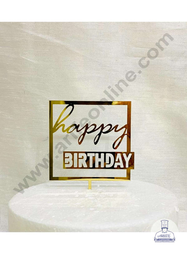 CAKE DECOR™ 5 inch Acrylic Happy Birthday in Square Frame Cake Topper Cake Decoration Dessert Decoration (SBMT-1071)