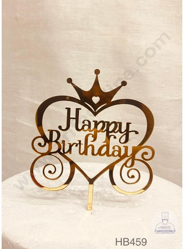 CAKE DECOR™ 5 inch Acrylic Happy Birthday Heart With Crown Cake Topper Cake Decoration (SBMT-1073)