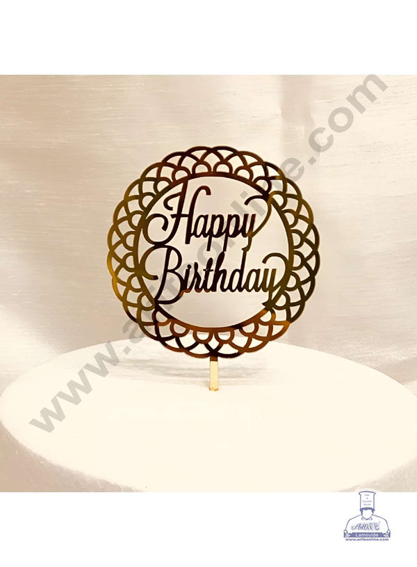 CAKE DECOR™ 5 inch Acrylic Happy Birthday in Cutout Work Round Frame Cake Topper Cake Decoration (SBMT-1078)