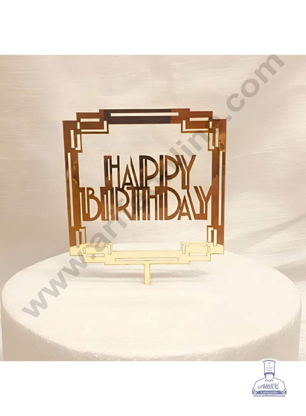 CAKE DECOR™ 5 inch Acrylic Happy Birthday in Square Frame Cake Topper Cake Decoration (SBMT-1080)