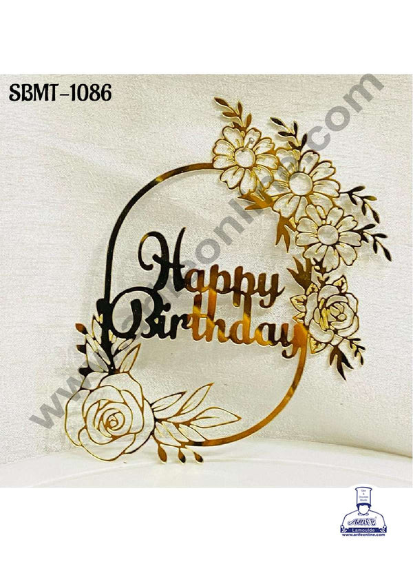 CAKE DECOR™ 5 inch Acrylic Happy Birthday in Daisy Flowers Frame Cake topper (SBMT-1086)