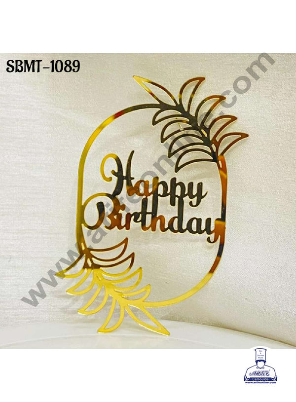 CAKE DECOR™ 5 inch Acrylic Happy Birthday in Leaf Cutout Frame Cake topper (SBMT-1089)