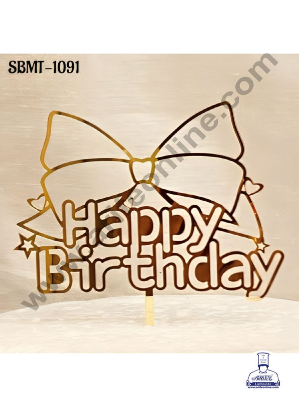 CAKE DECOR™ 5 inch Acrylic Happy Birthday with Big Bow Cutout Cake topper (SBMT-1091)