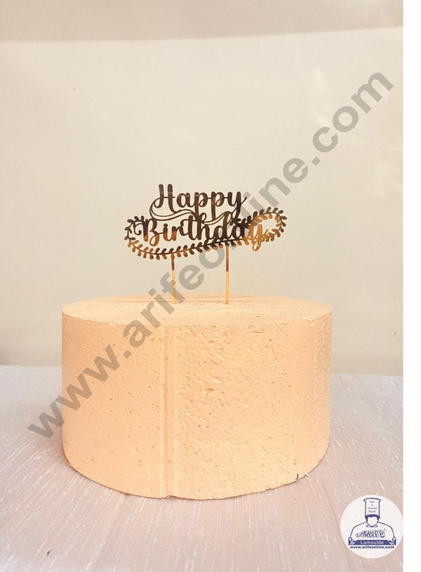 CAKE DECOR™ 5 inch Acrylic Gold Mirror Finishing Acrylic Stylish Happy Birthday Cake Topper  Design-2 ( SBMT-1237 )