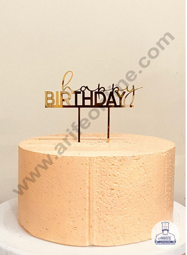 CAKE DECOR™ 5 inch Acrylic Gold Mirror Finishing Acrylic Stylish Happy Birthday Cake Topper  Design-3 ( SBMT-1238 )