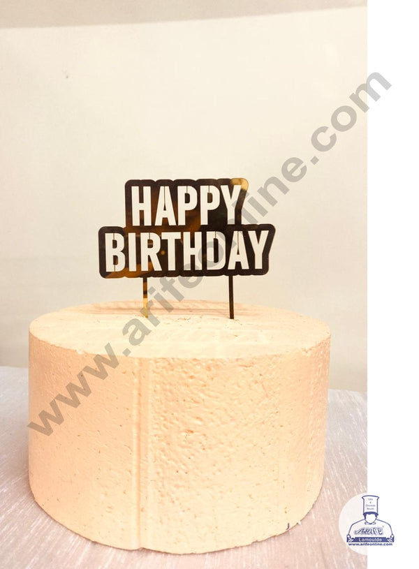 CAKE DECOR™ 5 inch Acrylic Gold Mirror Finishing Acrylic Stylish Happy Birthday Cake Topper  Design-4 ( SBMT-1239 )