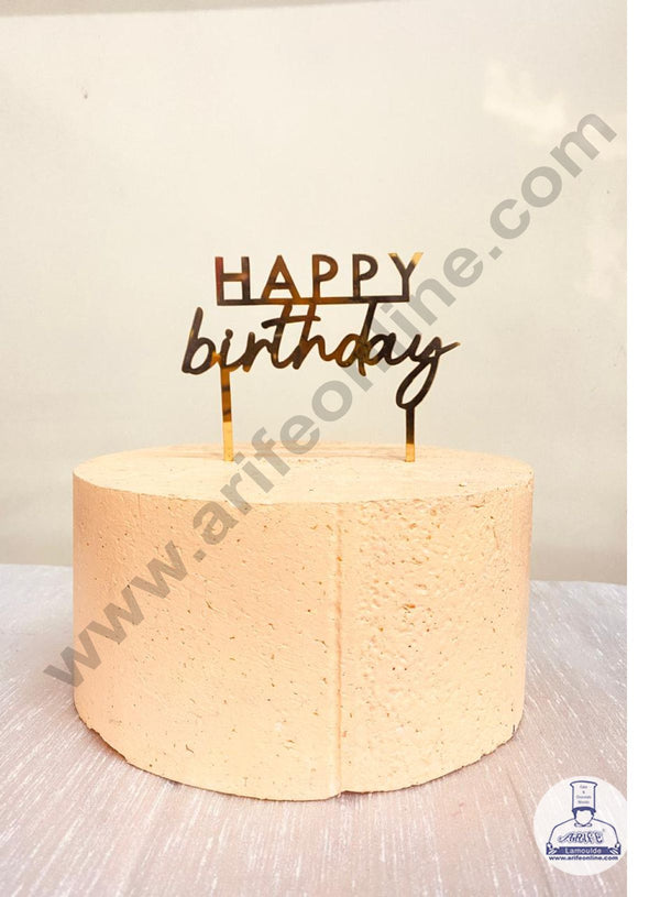 CAKE DECOR™ 5 inch Acrylic Gold Mirror Finishing Acrylic Stylish Happy Birthday Cake Topper  Design-7 ( SBMT-1242 )