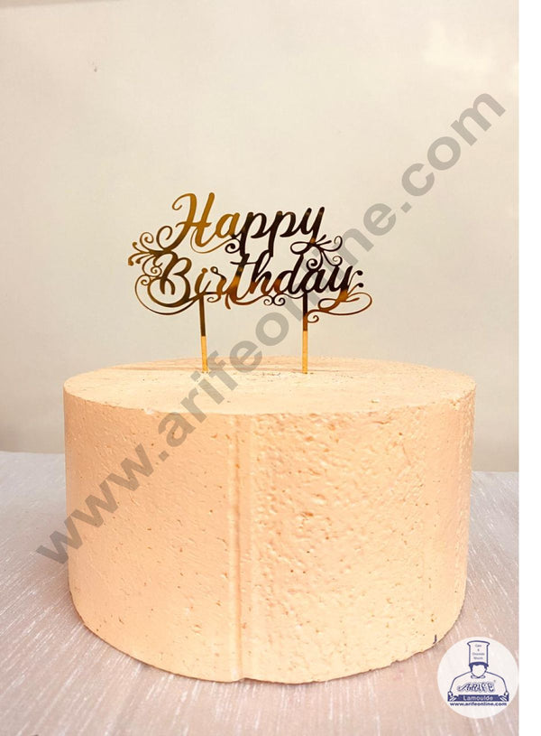 CAKE DECOR™ 5 inch Acrylic Gold Mirror Finishing Acrylic Stylish Happy Birthday Cake Topper  Design-8 ( SBMT-1243 )