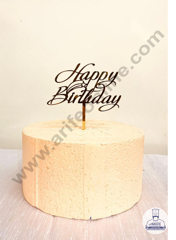 CAKE DECOR™ 5 inch Acrylic Gold Mirror Finishing Acrylic Stylish Happy Birthday Cake Topper  Design-11 ( SBMT-1246 )