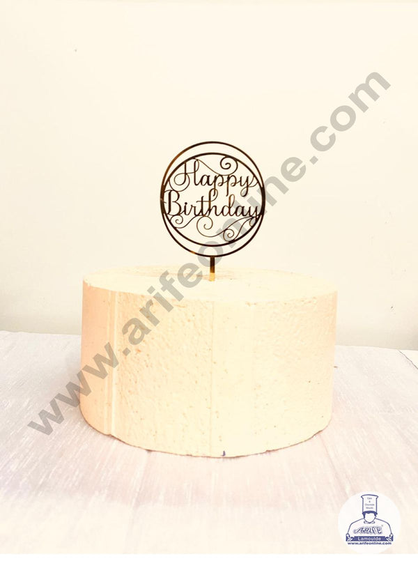 CAKE DECOR™ 5 inch Acrylic Gold Mirror Finishing Round Happy Birthday Cake Topper  Design-12 ( SBMT-1247 )