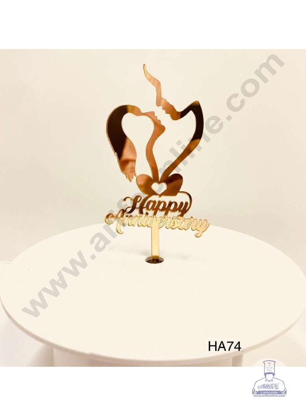 CAKE DECOR™ 5 inch Acrylic Happy Anniversary Couple Heart Cake Topper Cake Decoration Dessert Decoration (SBMT-2003)