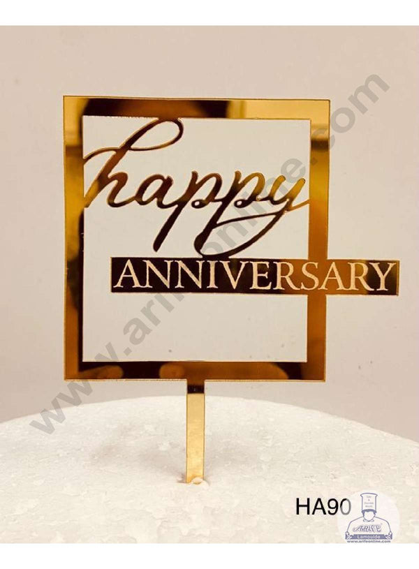 CAKE DECOR™ 5 inch Acrylic Simple Happy Anniversary with Square Frame Cake Topper Cake Decoration Dessert Decoration (SBMT-2004)