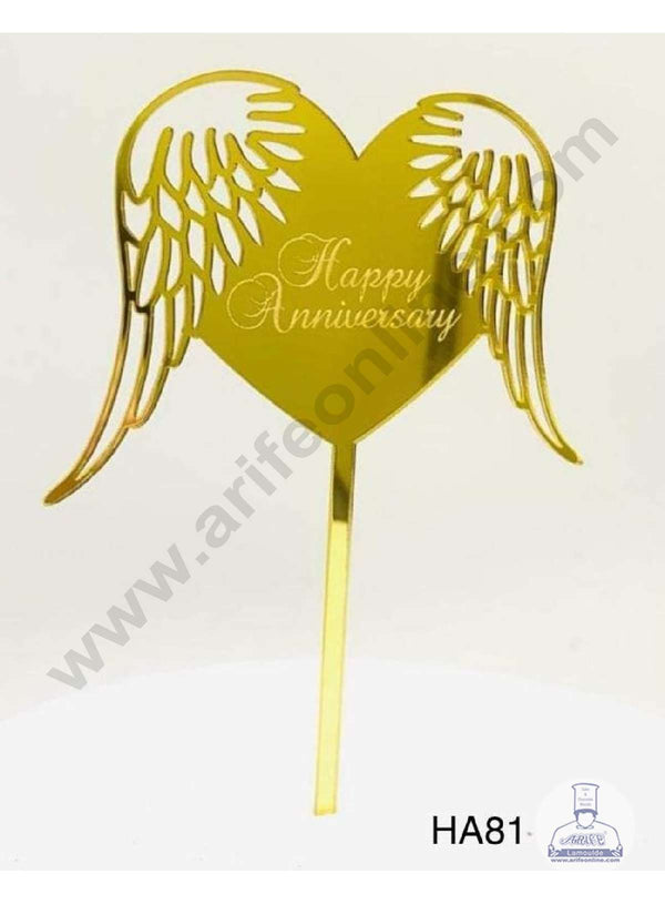 CAKE DECOR™ 5 inch Acrylic Heart Happy Anniversary with Heavenly Wings Cake Topper Cake Decoration Dessert Decoration (SBMT-2007)